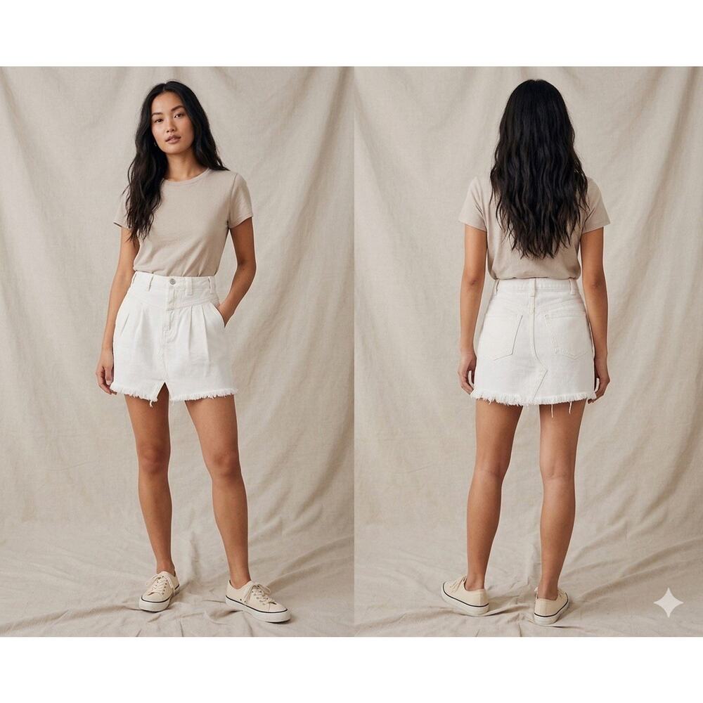 We The Free People Fringe Denim Mini Skirt White 27